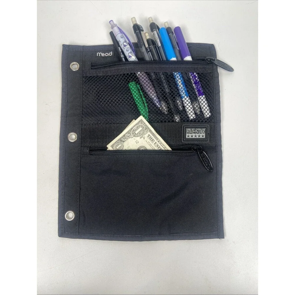 Mead Five Star Two Pocket Zipper Pouch Pencil Case with 3-Ring Binder Holes